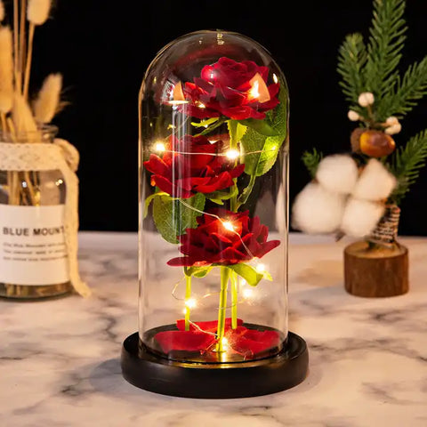 Enchanted Led Lights in Glass Dome Eternal Rose Ornaments